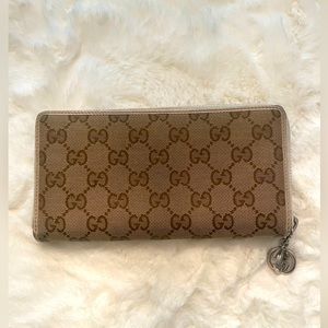 Authentic GUCCI GG Logo Canvas Zip Around Long Wallet